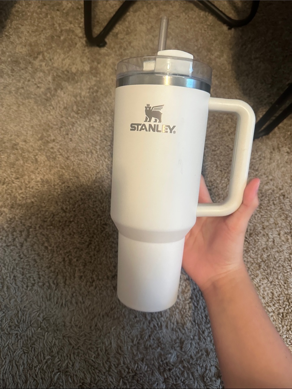 Stanley White Travel Tumbler with Handle and Clear Lid